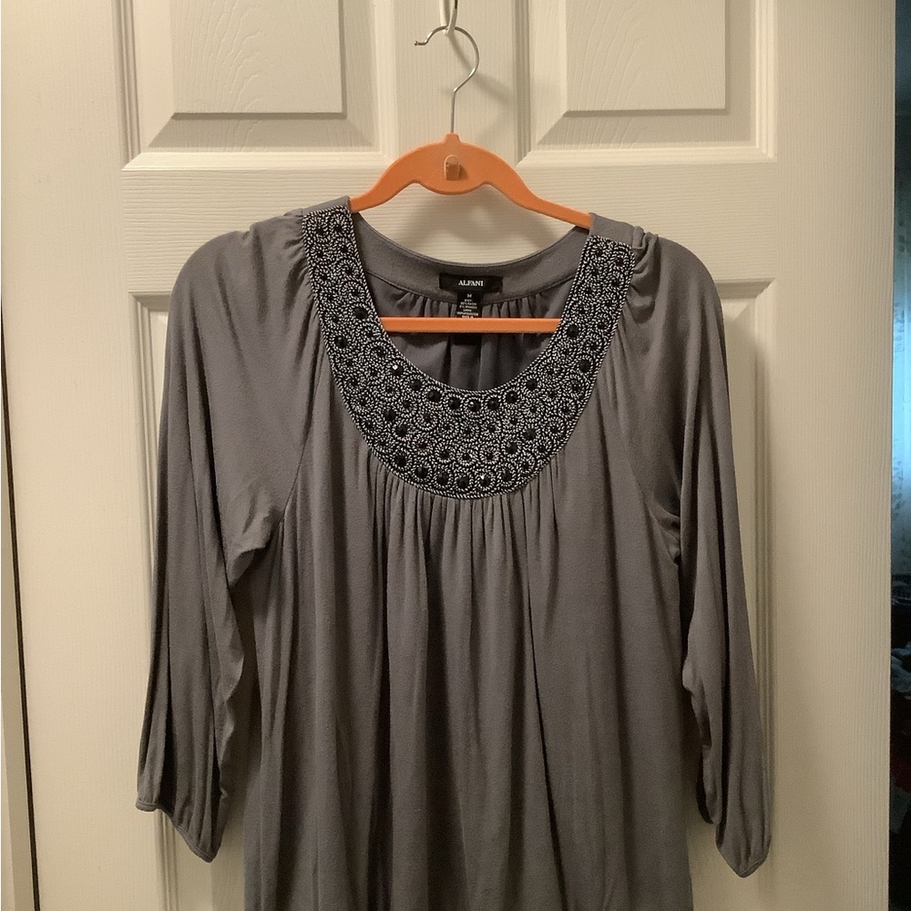 Alfani Gray Embellished Blouse